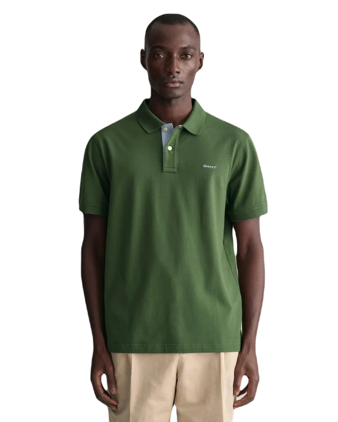 GANT Men's REG Contrast Pique SS Rugger, Pine Green, L