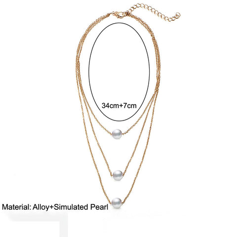 Yheakne Boho Layered Pearl Necklace Choker Gold Pearl Pendant Necklace Multi Layer Vintage Necklace Chain Bridal Necklace Jewelry for Women and Girls (3 Layer)