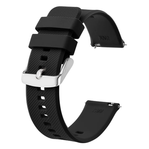 BISONSTRAP Watch Strap 19mm, Quick Release Silicone Watch Bands for Men Women (Black, Silver Buckle)