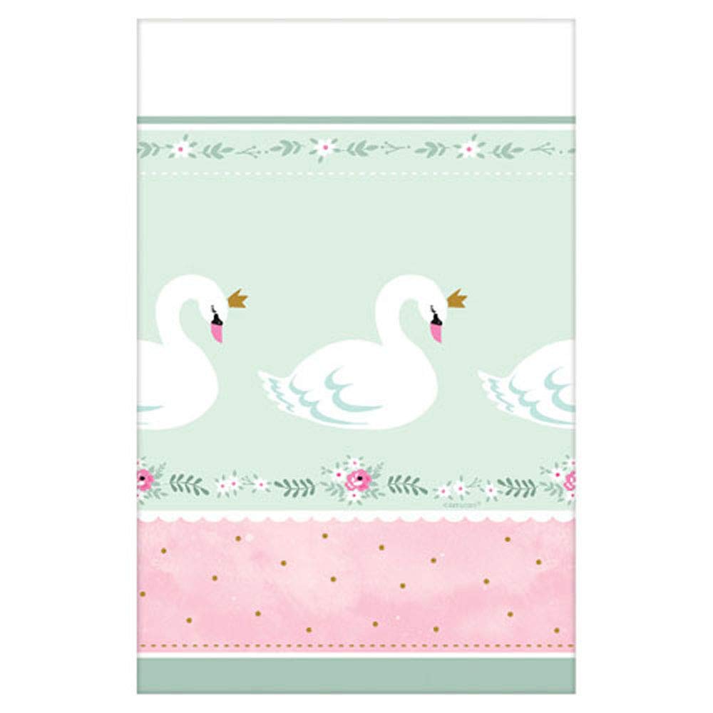 Girl Baby Shower, Swan Plastic Table Cover, 54" x 102"