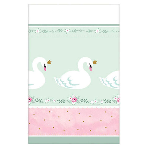 Girl Baby Shower, Swan Plastic Table Cover, 54" x 102"