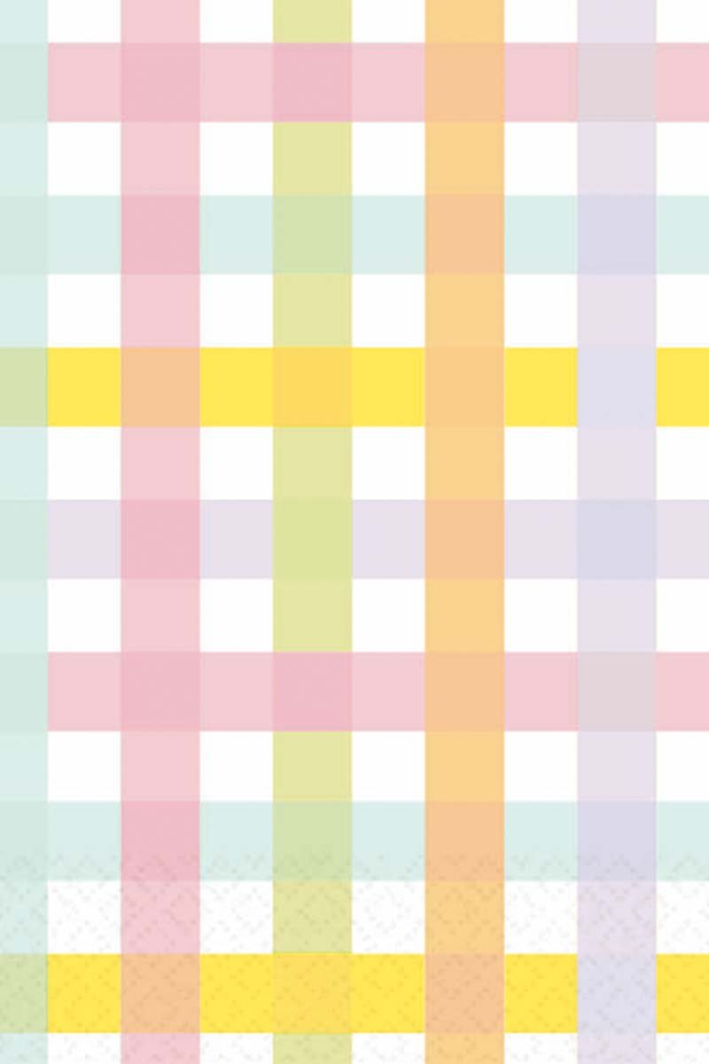 Disposable Rectangular Paper Table Cover in Colorful Pastel Gingham Print Fits 8' Tables, 54 x 102", Multicolor