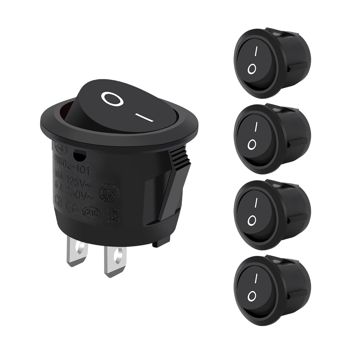 CGEAMDY 5 PCS Round Rocker Switch, 2 Pin 2 Position On/Off Switchround Rocker Push Toggle Button, Round Toggle Switch, General Automotive Switches for Automotive, Boat and Home Applications(Black)
