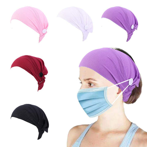 5PCS Button Headbands Elastic Hair Bands Wide Bandana Head Wrap Relaxing Ears Hair Accessories for Nurses Doctors Women