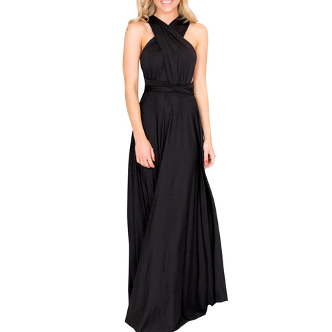 OBEEII Bridesmaid Dress for Womens Infinity Dress Wedding Convertible Multi Way Dress Twist Wrap Long Dress Elegant Cocktail Party Evening Prom Grown Black Large