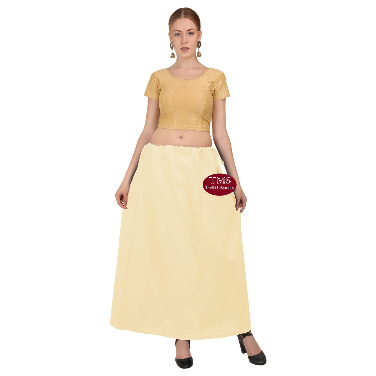 themilestocks Petticoat Sari Saree Underskirt Pure Cotton Lining Bollywood Indian 24 Colors (Cream)