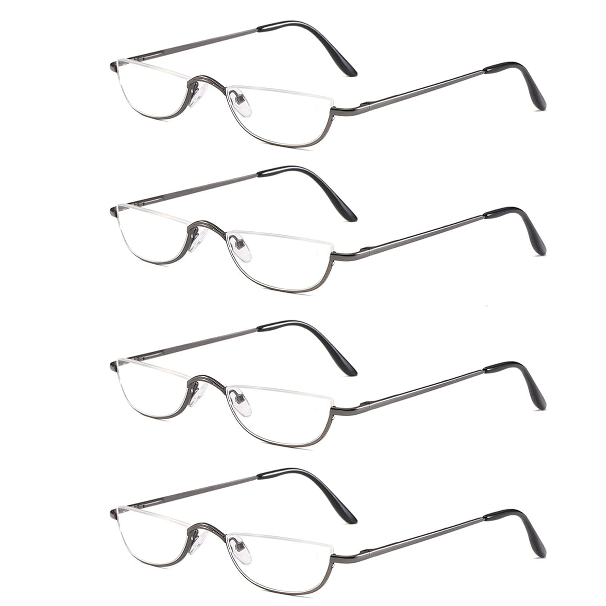 KoKoBin Half Reading Glasses - 4 Pairs Half Rim Metal Frame Glasses Spring Hinge Readers for Men and Women, Gunmetal 2.50