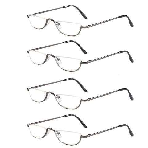 KoKoBin Half Reading Glasses - 4 Pairs Half Rim Metal Frame Glasses Spring Hinge Readers for Men and Women, Gunmetal 2.50