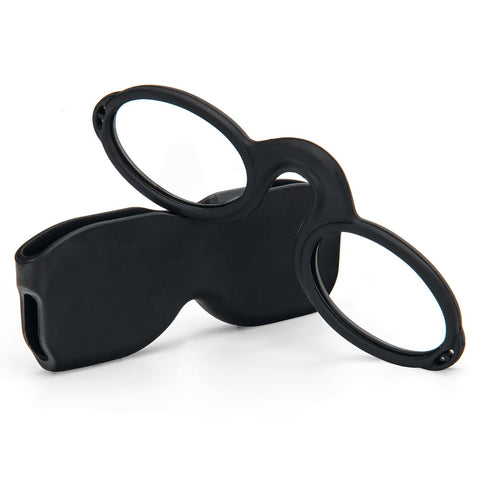 REAVEE Ultra Slim Armless Reading Glasses for Men Women, Small and Flat Readers Compact Pocket Size with Stick-on Case Holder,Black 2.0