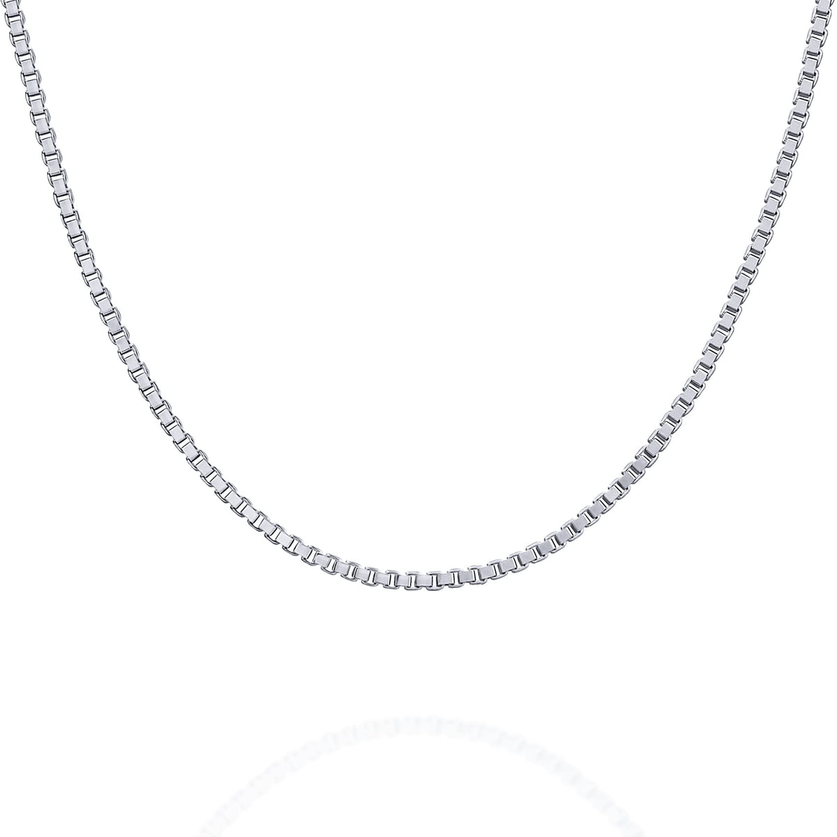 PAVOI Square Box Italian Solid 925 Sterling Silver, 22K Gold Plated, 0.8mm Italian Diamond-Cut Square Box Chain Necklace for Men and Women, MADE IN ITALY (24, White Plated)