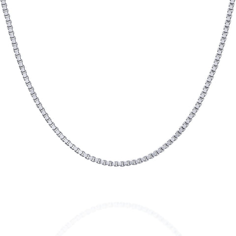 PAVOI Square Box Italian Solid 925 Sterling Silver, 22K Gold Plated, 0.8mm Italian Diamond-Cut Square Box Chain Necklace for Men and Women, MADE IN ITALY (24, White Plated)