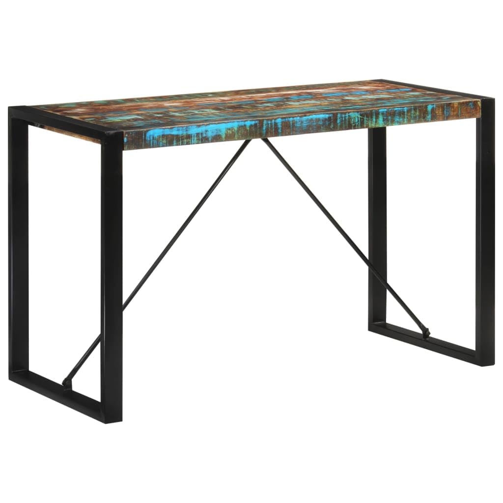 vidaXL Solid Reclaimed Wood and Metal Dining Table - Vintage Kitchen Table, Industrial Rectangle Frame, Black, 120x55x76cm