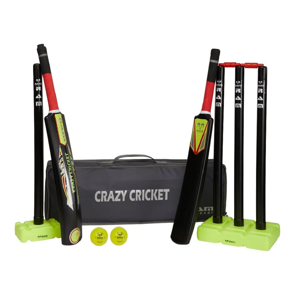 Ram Cricket Junior Crazy Cricket Set - 1 x Size 5 Bat, 1x Size 3 Bat - Durable Lightweight Kwik Cricket Style Set for Training, Cricket Matches, Garden, Beach, or Park - approximate ages 9-13 yrs