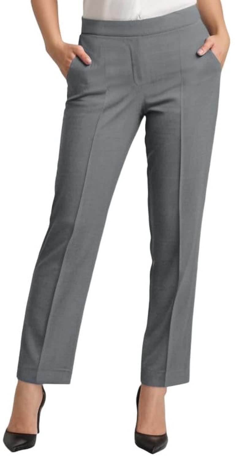 Women Office Trousers Finely Stitched Ladies Formal Pull Up Pants Black Grey Navy (Gry L25 W10)