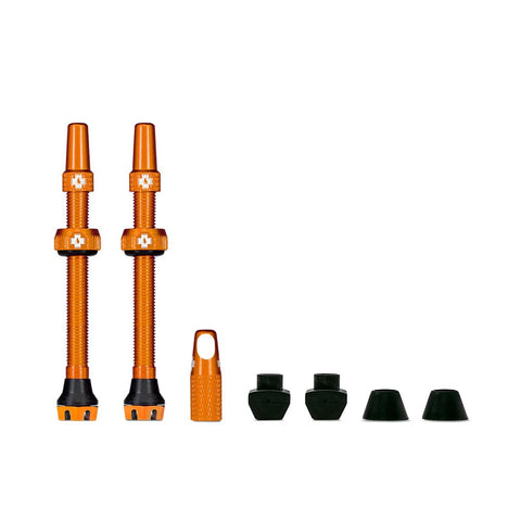 Muc-Off Tubeless Valves, Orange 44mm - Dust Caps for Bikes with Valve Core Removal Tool - Presta Valve Caps for MTB/Road/Gravel Bikes with Tubeless Tyres