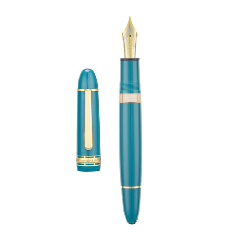 Yongsheng Junlai 630 Acrylic Fountain Pen, Size 8 Medium Nib with Piston Filling System, Indigo Blue Classic Design Smooth Writing Pen (Gold Trim)