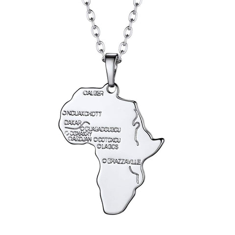 Suplight African Map Necklace Silver, Motherland Africa/African Continent Shape Pendant, Map of Africa Chain Necklace for Men Women