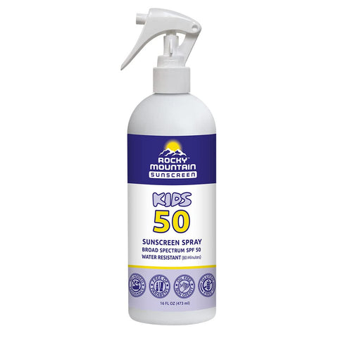 KIDS Rocky Mountain Sunscreen SPF 50 Liquid Spray | Broad Spectrum UVA/UVB Protection | Hawaii 104 Reef Act Compliant (Oxybenzone & Octinoxate Free) | Water Resistant 80 Min. | (16 Fl Oz)