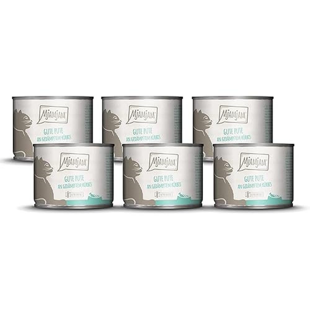 MjAMjAM - premium wet food for cats - good turkey with steamed pumpkin, pack of 6 (6 x 200 g), grain-free with extra meat