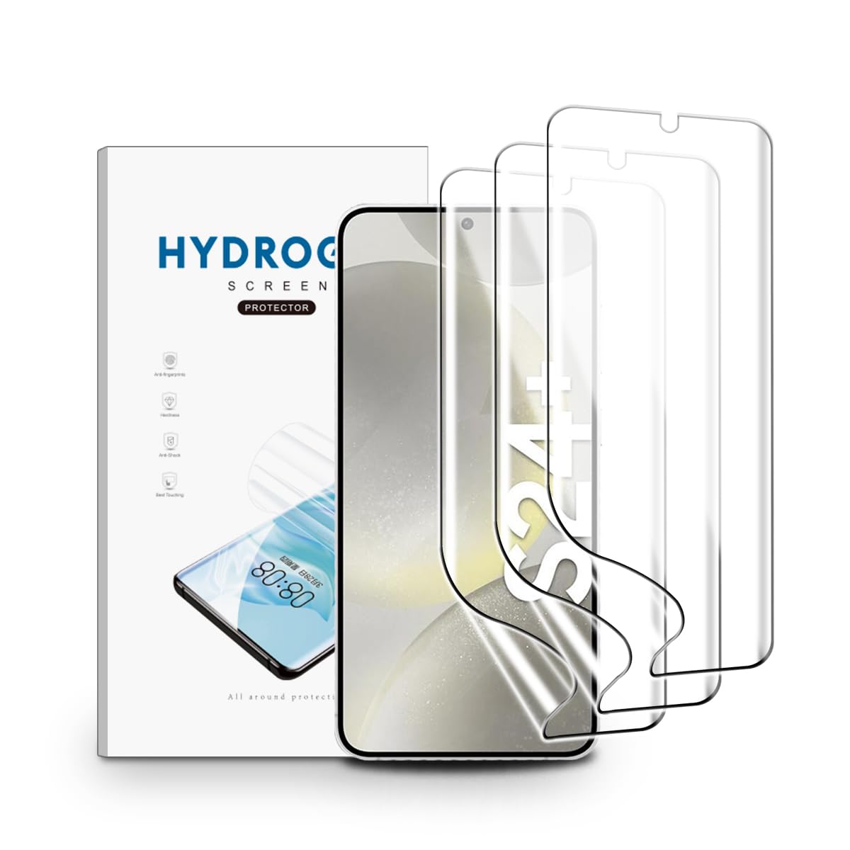 nvskvd Screen Protector for Samsung Galaxy S24 Plus /S24+, 3 Pack TPU Hydrogel Film HD Clear Flexible, Support Fingerprint Unlock, High Sensitivity, Self-Healing (Not Glass)