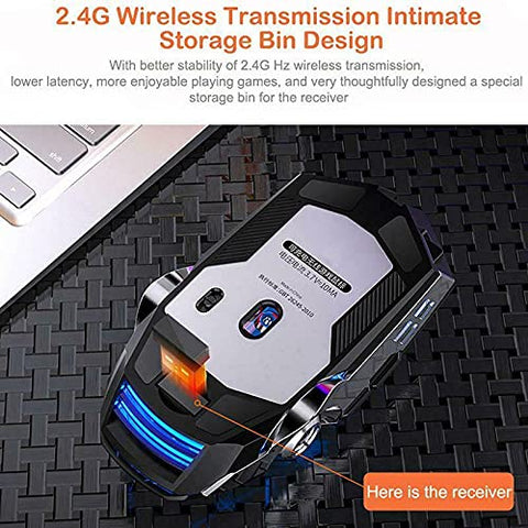7 Color LED Gaming Mouse Wireless Mouse Gaming USB Backlit Rechargeable for PC (Black)