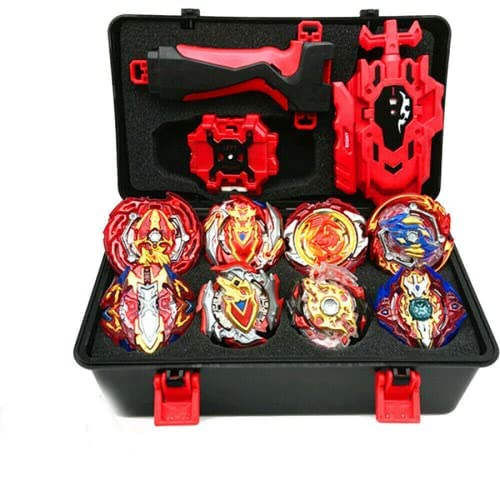 Battling Tops Pack of 8, Gyro Burst Turbo Spinning Top Set, 4D Fusion Model Metal Masters Speed Battle Spinner with Launcher, Case and Accessories, Gift for Children Adults (F)