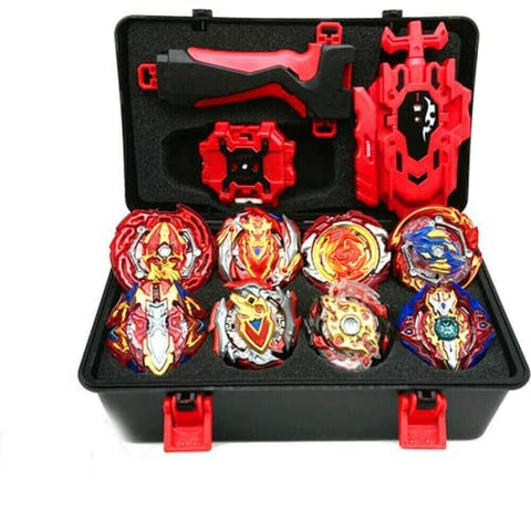 Battling Tops Pack of 8, Gyro Burst Turbo Spinning Top Set, 4D Fusion Model Metal Masters Speed Battle Spinner with Launcher, Case and Accessories, Gift for Children Adults (F)