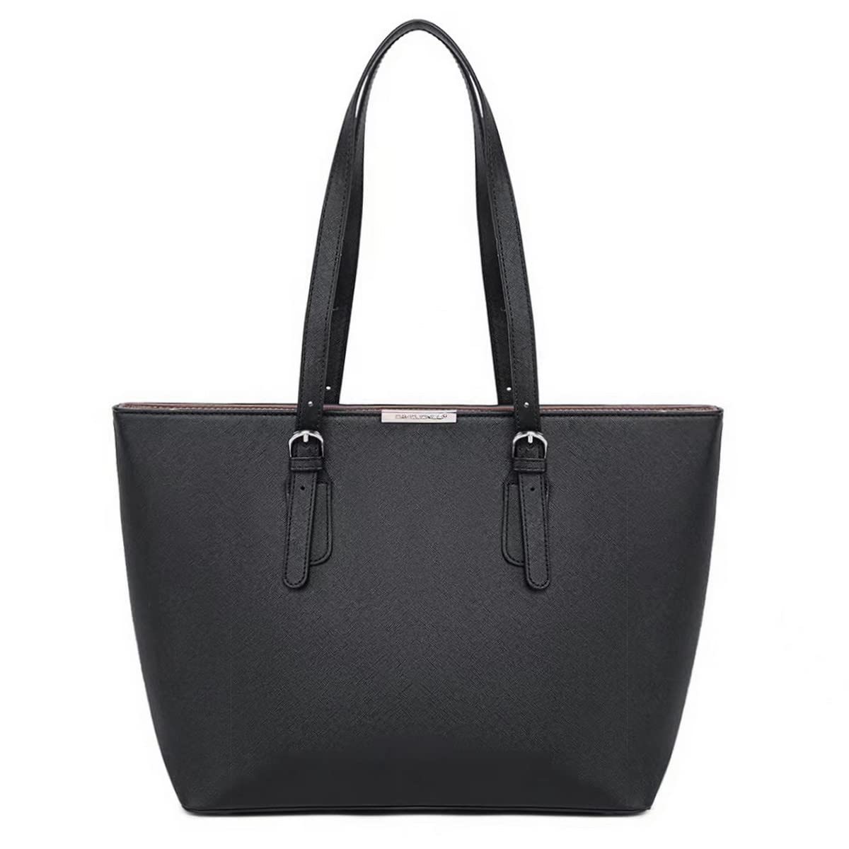 David Jones - Women's Large Tote Shopper - Top Handle Handbag PU Leather - Big Shoulder Shopping Bag Large Capacity A4 - Ladies Girl Students School Work Office City Laptop Bag - Black