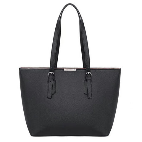 David Jones - Women's Large Tote Shopper - Top Handle Handbag PU Leather - Big Shoulder Shopping Bag Large Capacity A4 - Ladies Girl Students School Work Office City Laptop Bag - Black
