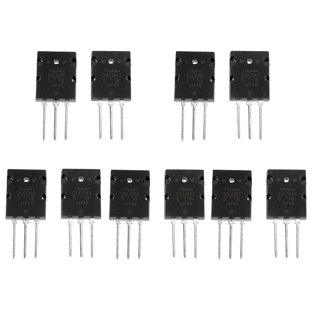 Mumusuki 10Pcs Silicon Epitaxial Power Transistor 2SA1943 2SC5200 Bipolar Power Transistor High Power Matched Audio Transistor Silicon Replacement Black