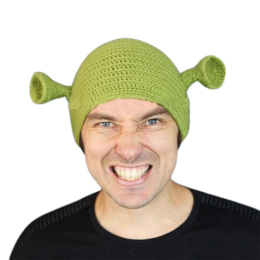 HEITIGN Unisex Hand-Knitted Shrek Hats, Beanie Hat Warm Durable Hand Knitted Cap Cosplay Dome Cap Wool Winter Hat Funny Beanie Cap, Green Funny Hats
