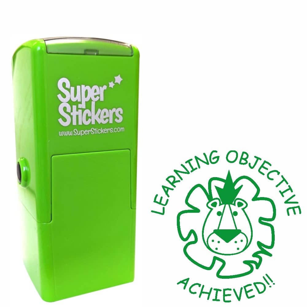 Teacher Stamp, Education Marking Stamp, Reward Stamps for School - Learning Objective Achieved Lion, Impression Size Approx 23x23 mm, Green Ink
