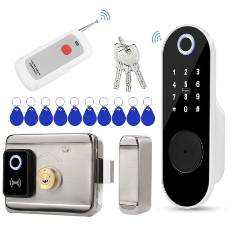 FTes RFKits Digital Smart Electronic Door Lock,Tuya App Unlock| Secure Finger ID | Anti-peep Code | Remote Control | RFID Key 5in1 Entry System for Home Office¡
