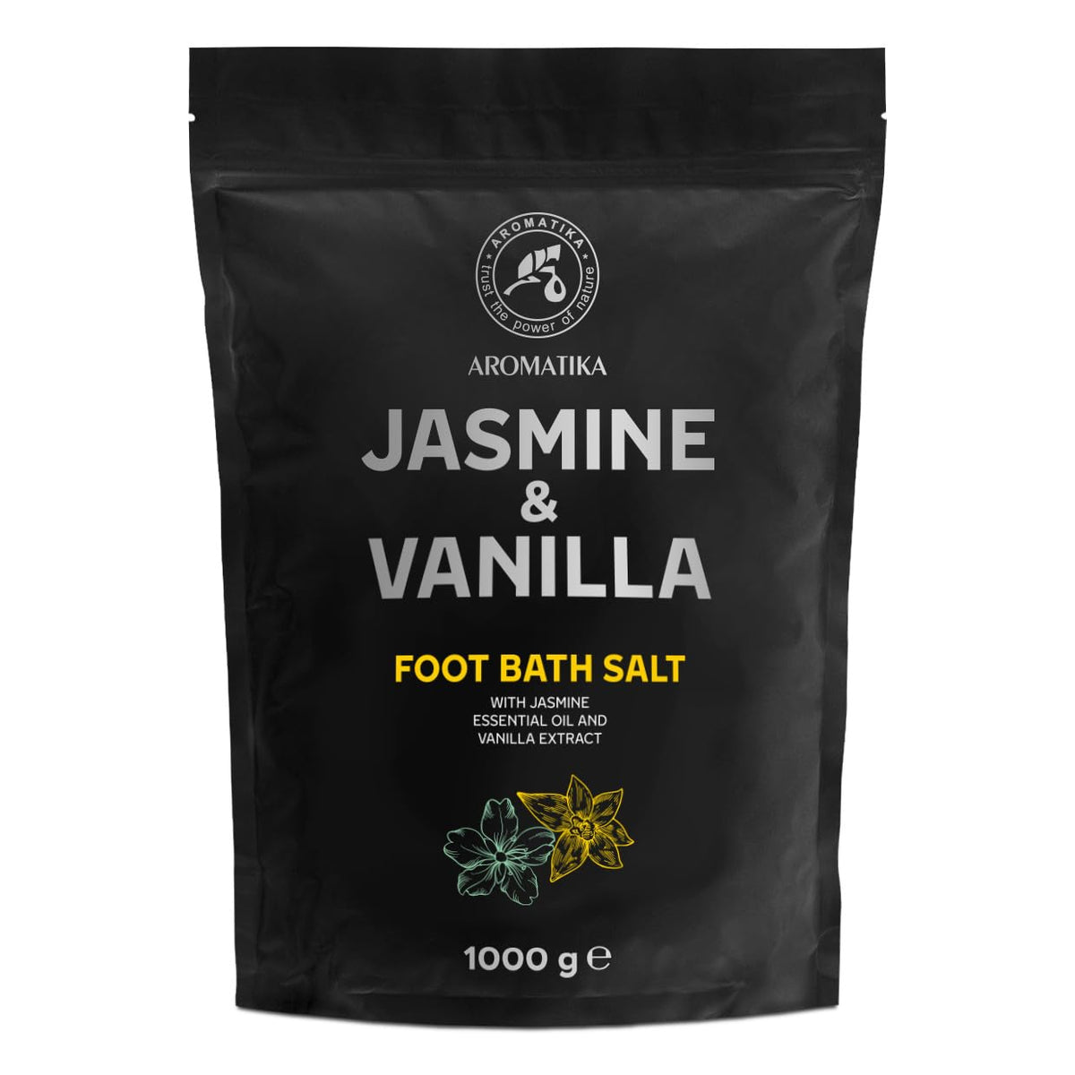 Foot Bath Salt Jasmine - Vanilla 1000g - Pedicure Foot Soak - Foot Bath Additive with Essential Jasmine Oil - Vanilla Extract - Natural Sea Salt - Foot Care - Beauty - Relax - Aromatherapy