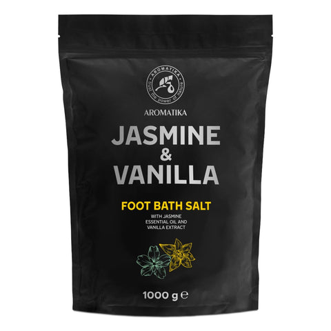 Foot Bath Salt Jasmine - Vanilla 1000g - Pedicure Foot Soak - Foot Bath Additive with Essential Jasmine Oil - Vanilla Extract - Natural Sea Salt - Foot Care - Beauty - Relax - Aromatherapy