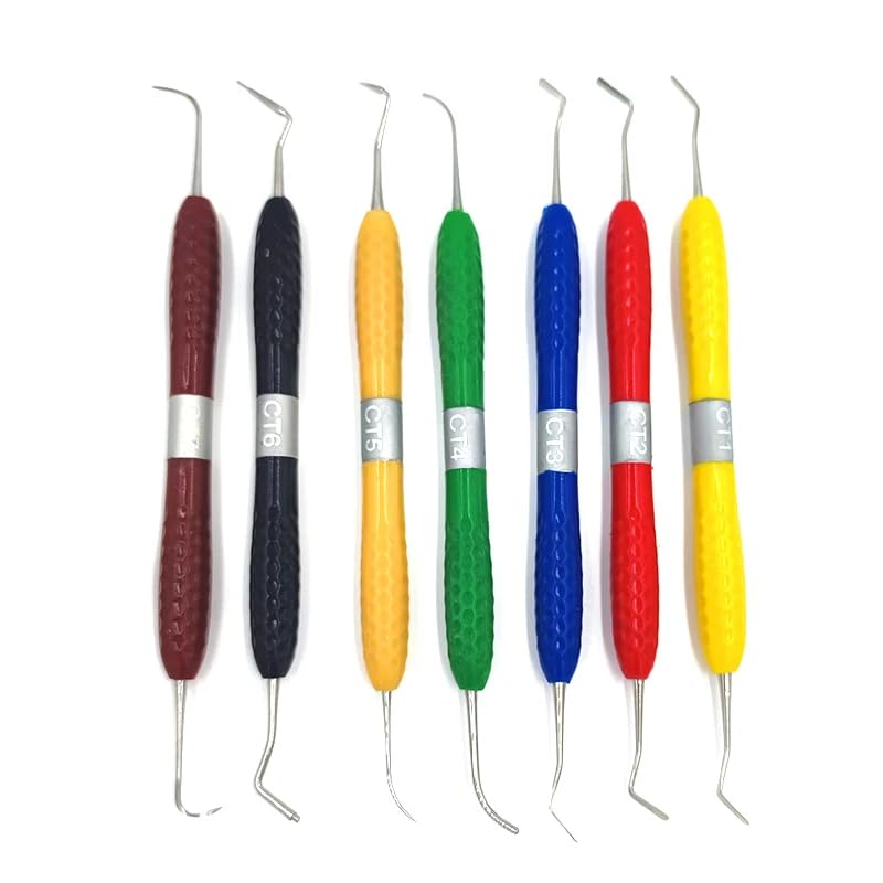 Omana 7 Pcs Dental Filler Set Double Ended Stainless Steel Composite Resin Filling Spatula Silicone Handle Dental Oral Care Repair Plaque Cleaning Tools Men Women Kids Pet Care