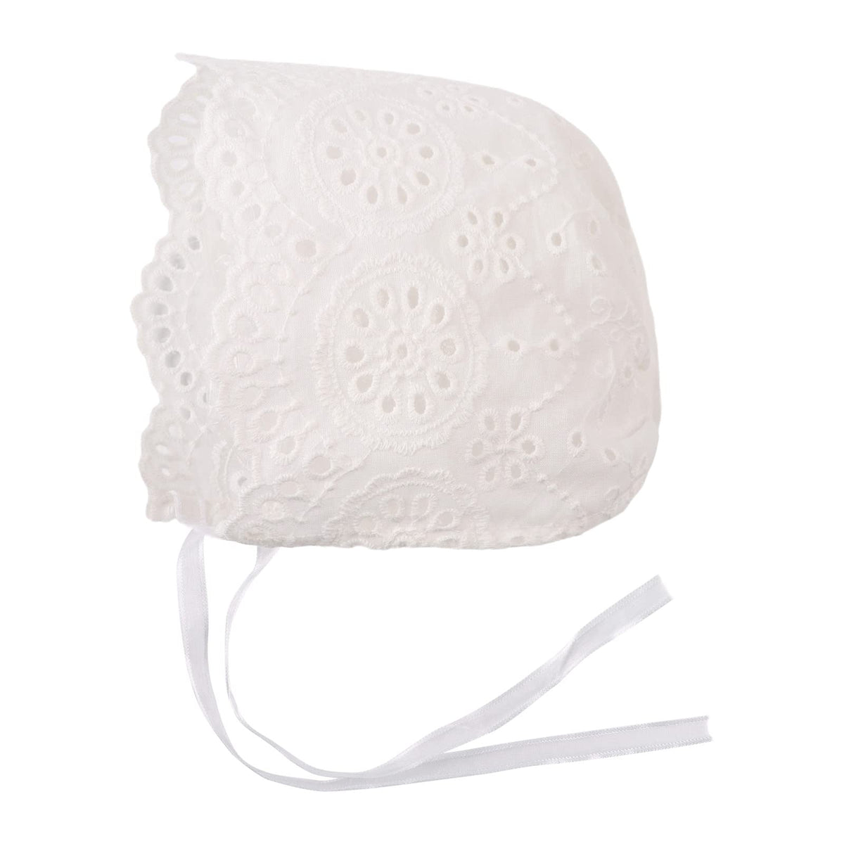 Cute Baby Lace Hat Infant Baby Girls Bonnet Newborn Christening Cap Summer Sun Hats for Girls (White-B, S)