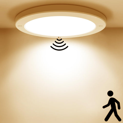 HiBay 18W Motion Sensor LED Ceiling Light Indoor PIR Panel Light Round Ultra Slim Ceiling Lights Warm White 240V for Hallway Stair Porch Toilet
