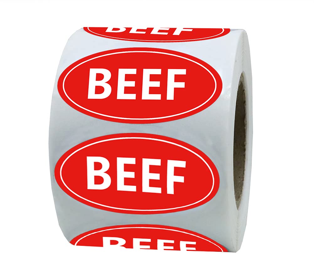 Beef Food Labeling or Butchers,Food Storage Labels,Beef Chicken Pork Meat Sticker Bundle for Meat Markets, Supermarkets,1.75 x 1 inch,500Pcs