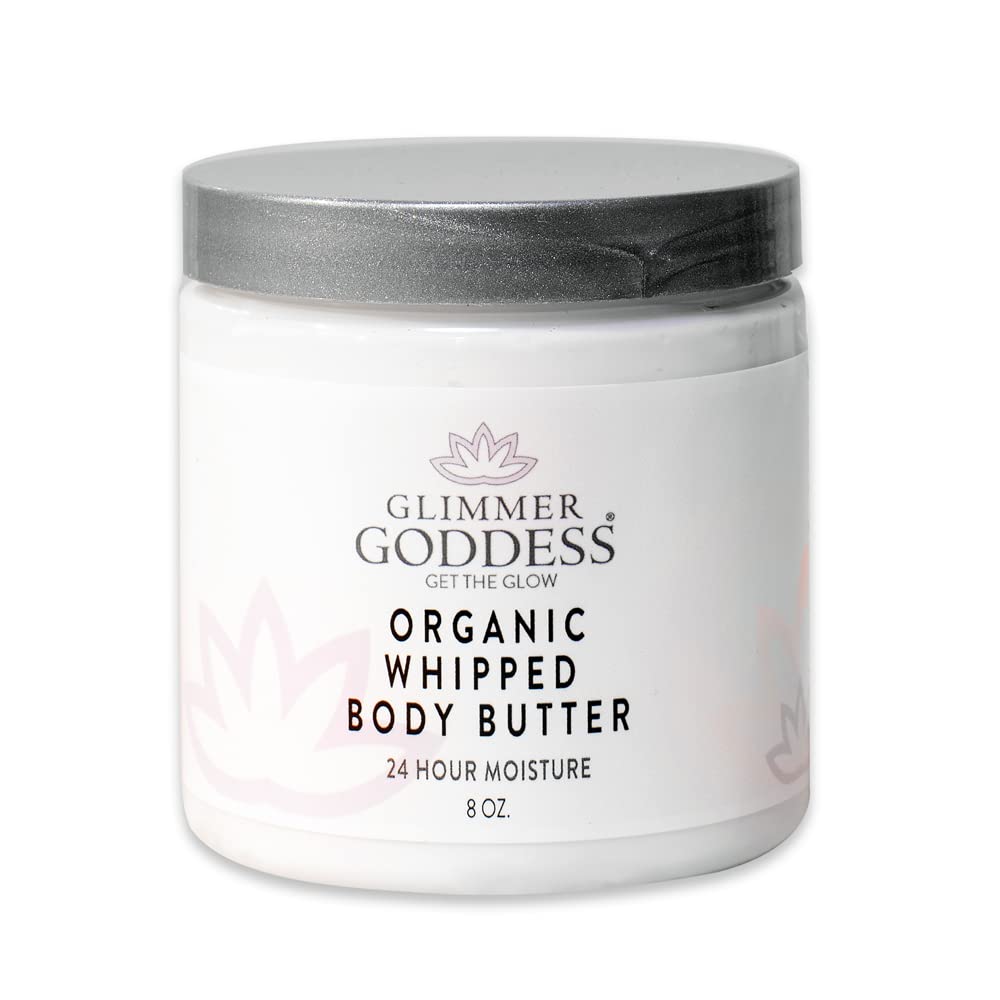 GLIMMER GODDESS Organic Whipped Body Butter - White Ginger & Amber, Vegan, 24 Hr Hydration, Less Stretch Marks, All Skin Types, Child-Safe, Organic, 8 oz