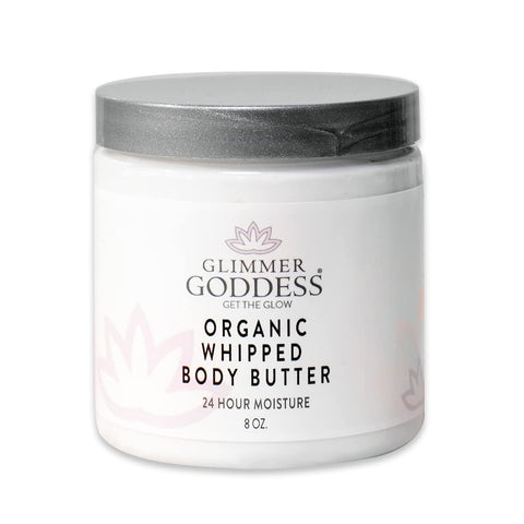 GLIMMER GODDESS Organic Whipped Body Butter - White Ginger & Amber, Vegan, 24 Hr Hydration, Less Stretch Marks, All Skin Types, Child-Safe, Organic, 8 oz