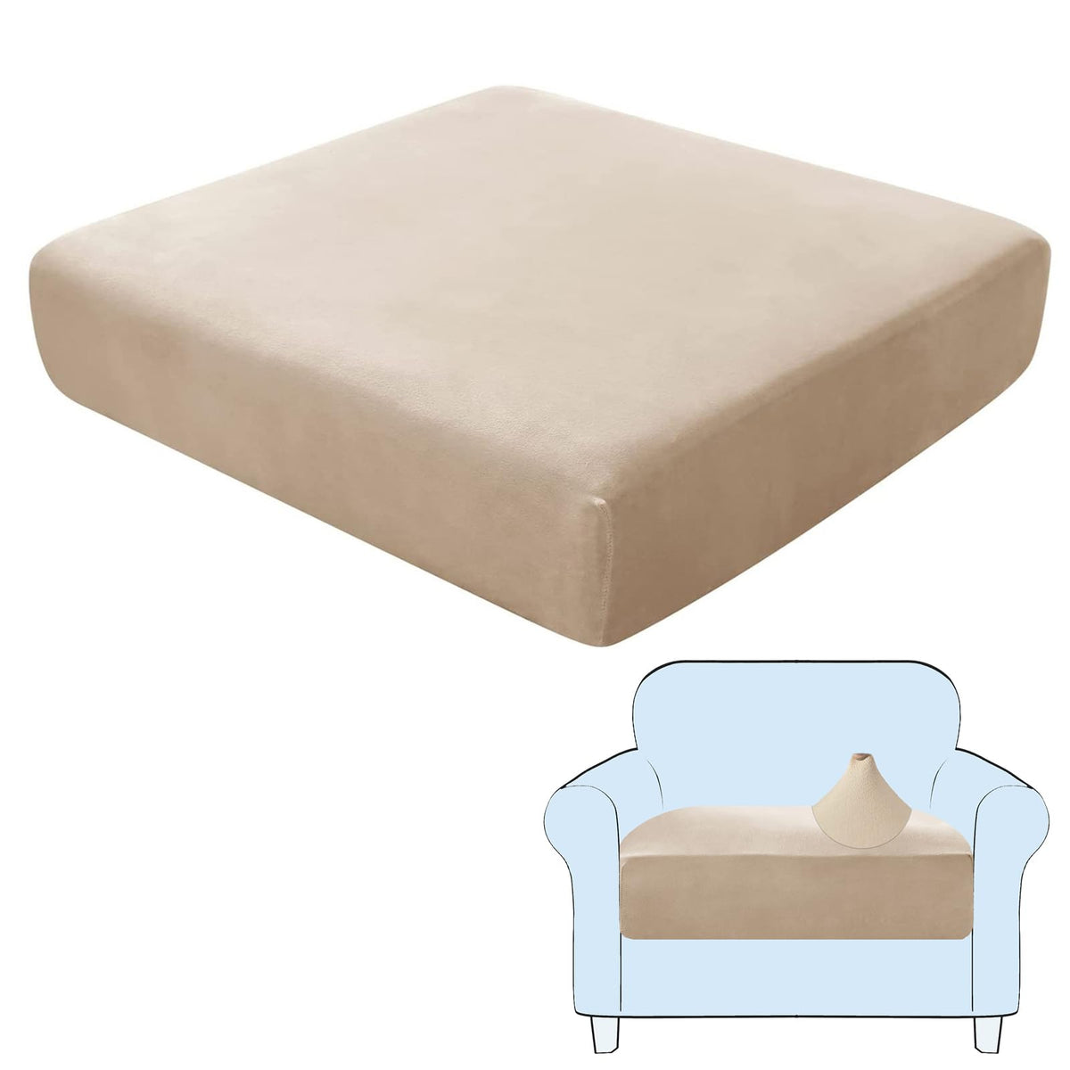SHUOJIA Sofa Seat Cushion Covers, Stretch Velvet Sofa Cover, Non-Slip Couch Cushion Covers Replacement for Individual Cushion,with Elastic Fabric,Machine Washable (Beige,1-Seater)