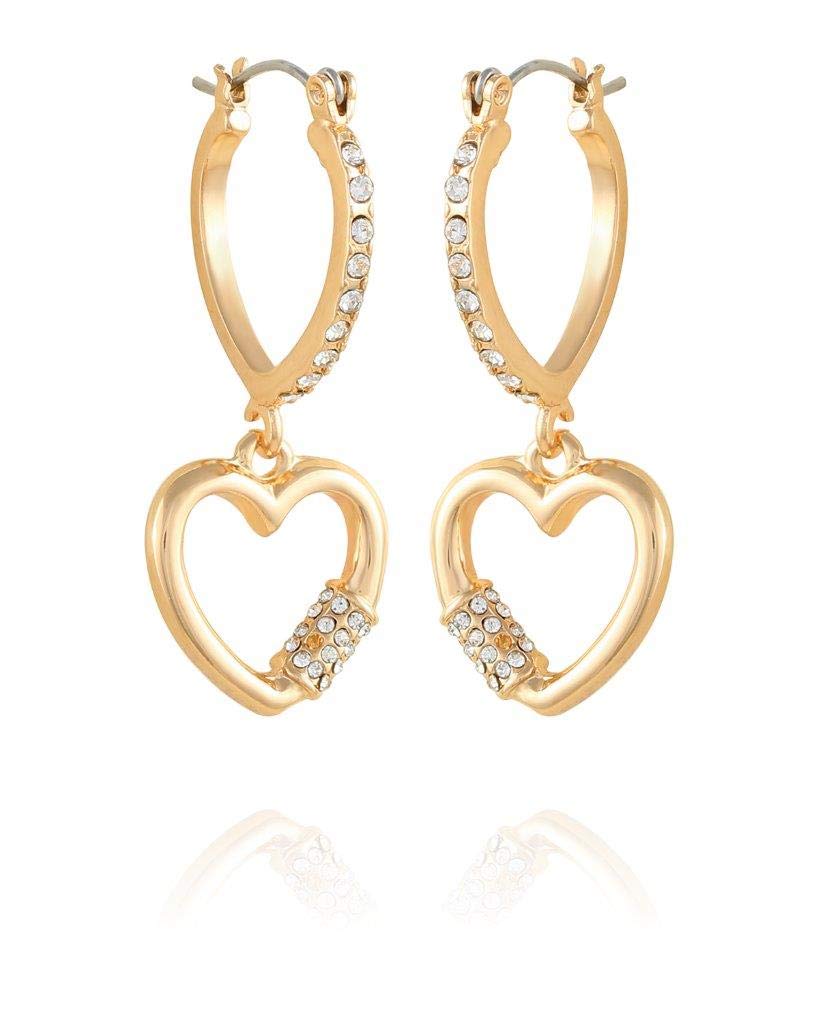 GUESS Gold-Tone Dangle Heart Charm Mini Hoop Earrings