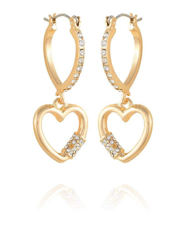 GUESS Gold-Tone Dangle Heart Charm Mini Hoop Earrings