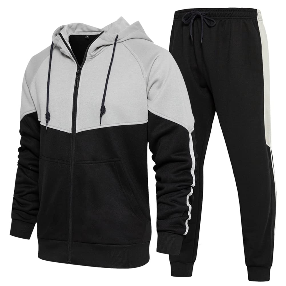 DUOFIER Men's Activewear Full Zip Warm Tracksuit Sports Set Casual Sweat Suit, Black-S