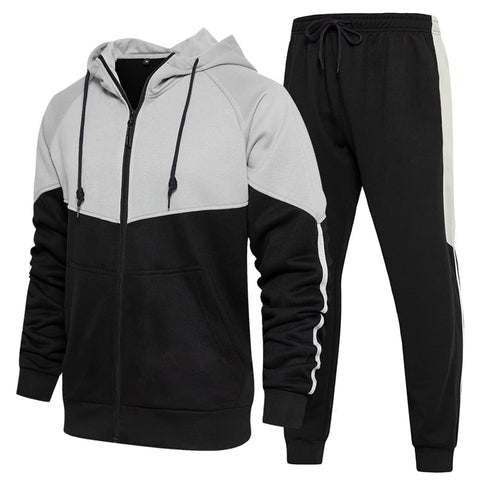 DUOFIER Men's Activewear Full Zip Warm Tracksuit Sports Set Casual Sweat Suit, Black-S