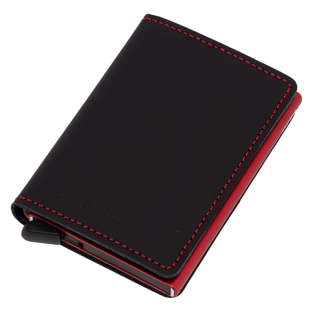 SECRID Men Slim Wallet Genuine Vintage Leather With RFID Card Case Max 12 Cards (Matte - Black - Red)