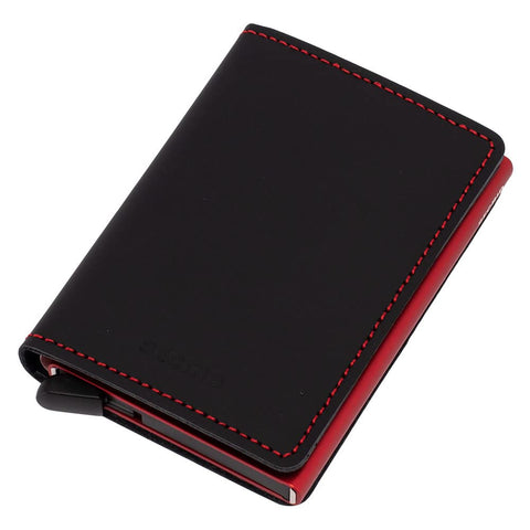 SECRID Men Slim Wallet Genuine Vintage Leather With RFID Card Case Max 12 Cards (Matte - Black - Red)