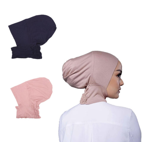 2 Pieces Muslim Jersey Muslim Inner Cap Stretch Turban Hijab Islamic Underscarf Bonnet Head Wear Neck Cover (Navy+Pink)