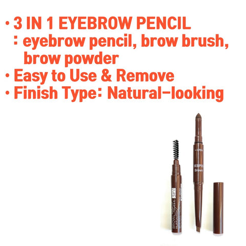 (3 pcs) Nabi 3 in 1 Eye Brow Pencil, Eyebrow Pencil with Brow Brush and Eye Brow Filling Powder (Black Brown)